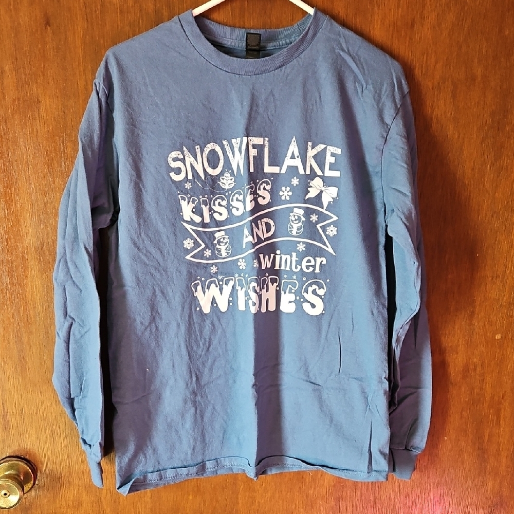 Gildan Blue Long Sleeve Tee with White Print